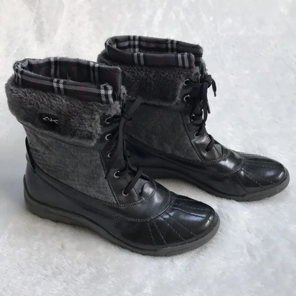 Anne Klein Sport Grania Snow Boots w/Pewter Plaid Faux Fur Mid Calf Women’s 8M - Picture 2 of 4